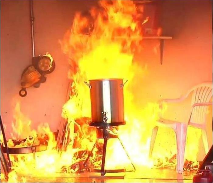 Flames from a fire  in a turkey fryer
